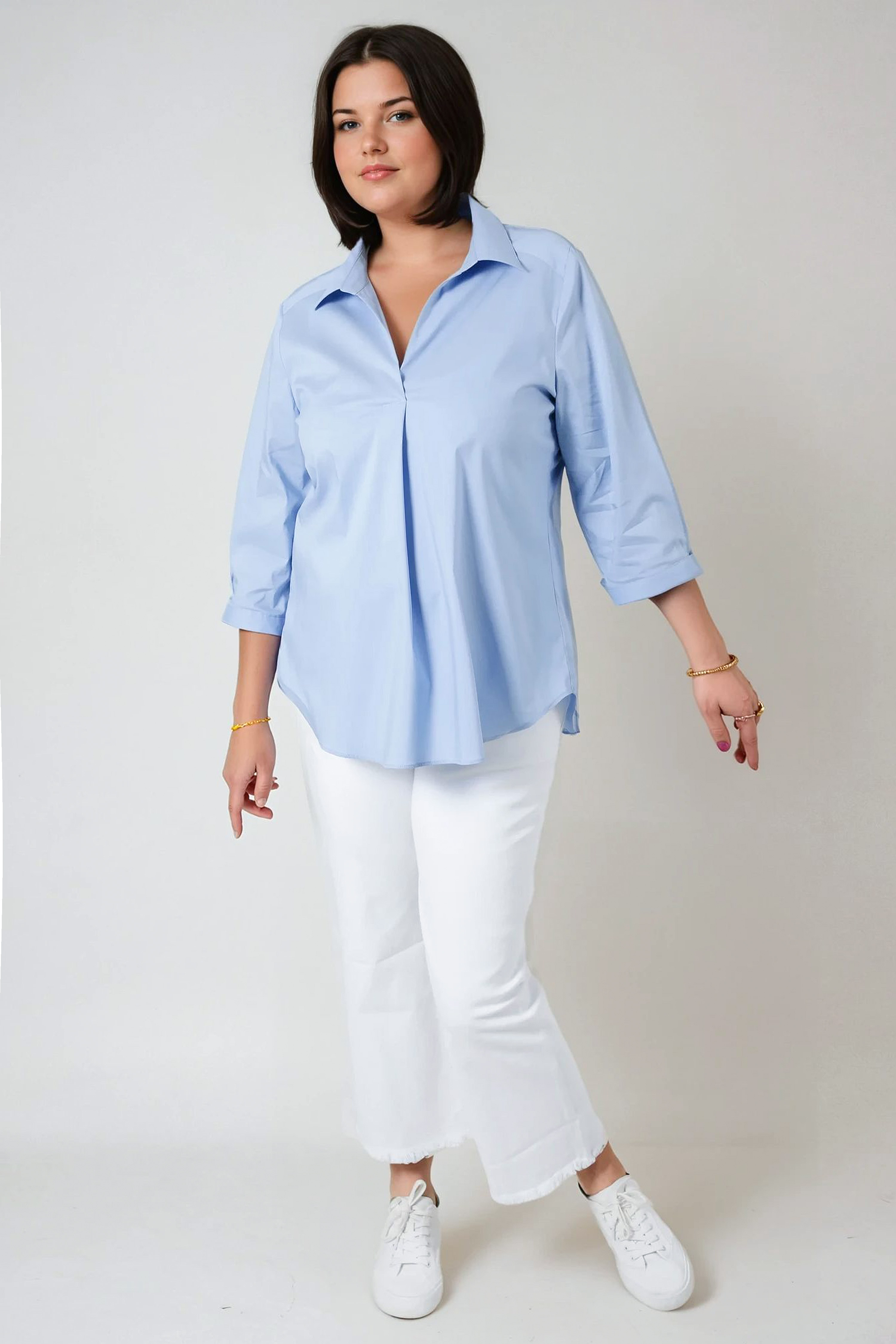 Blouse en popeline encolure en V