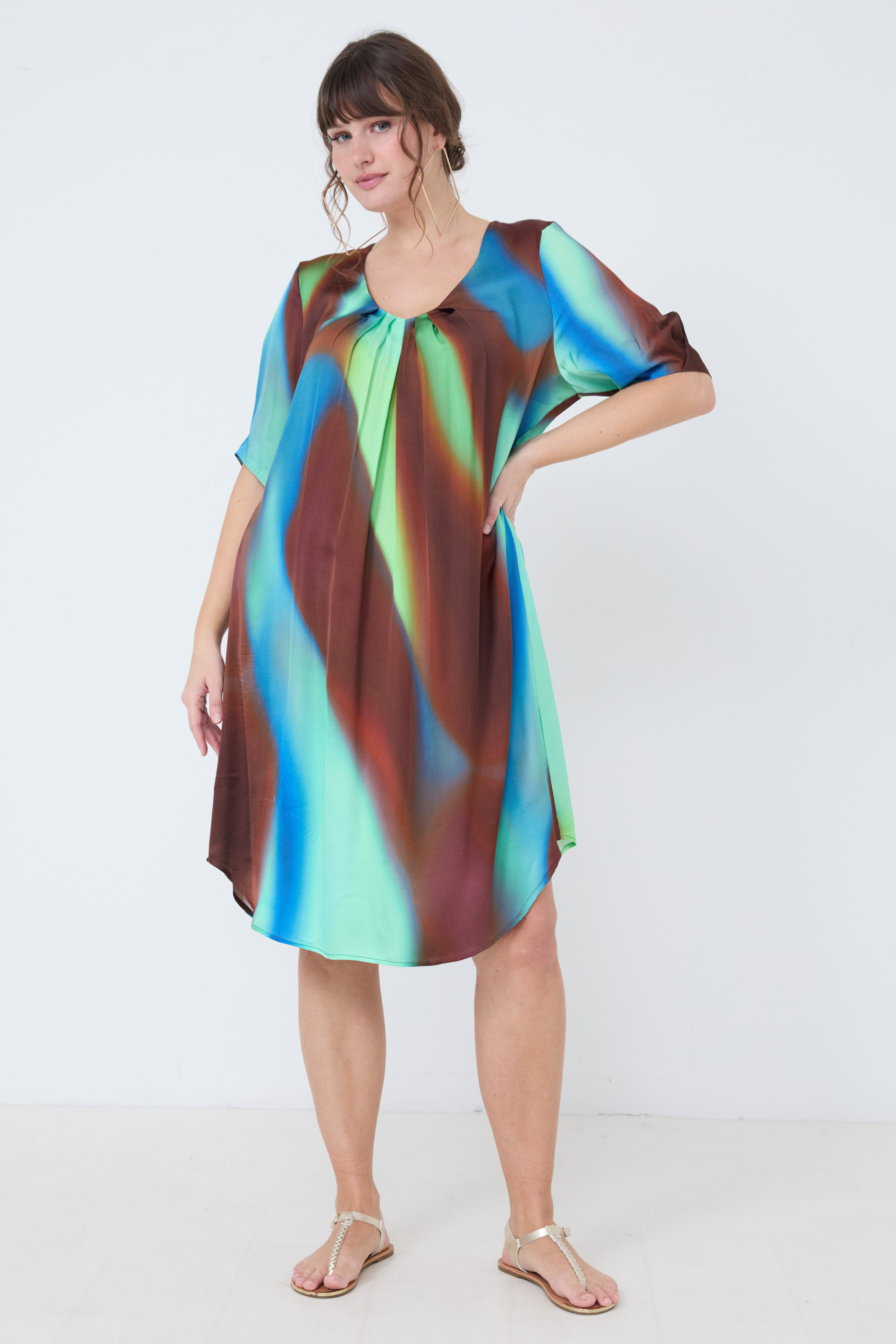 Robe midi effet satiné tye and dye