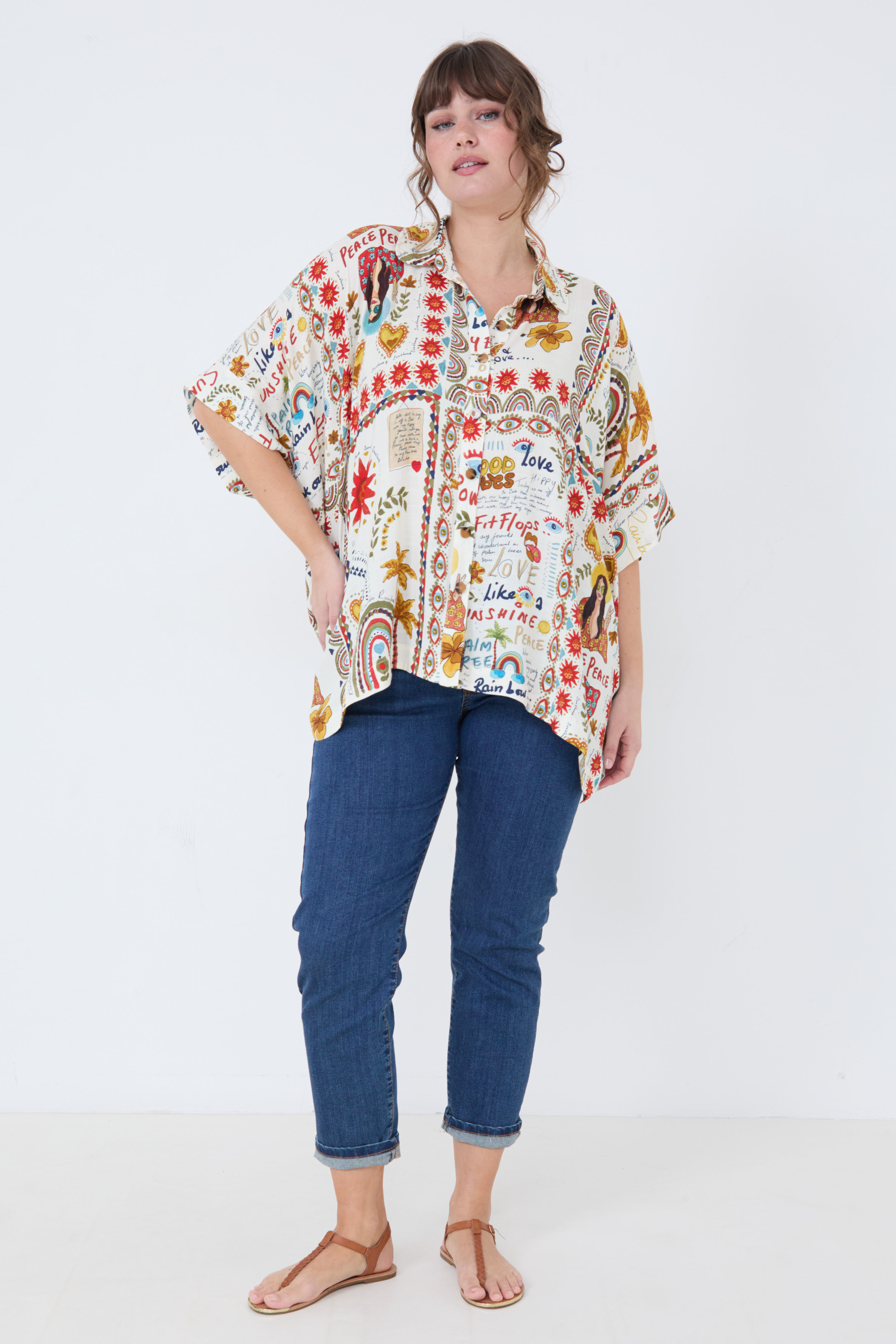 Chemise oversize en viscose imprimée flammée
