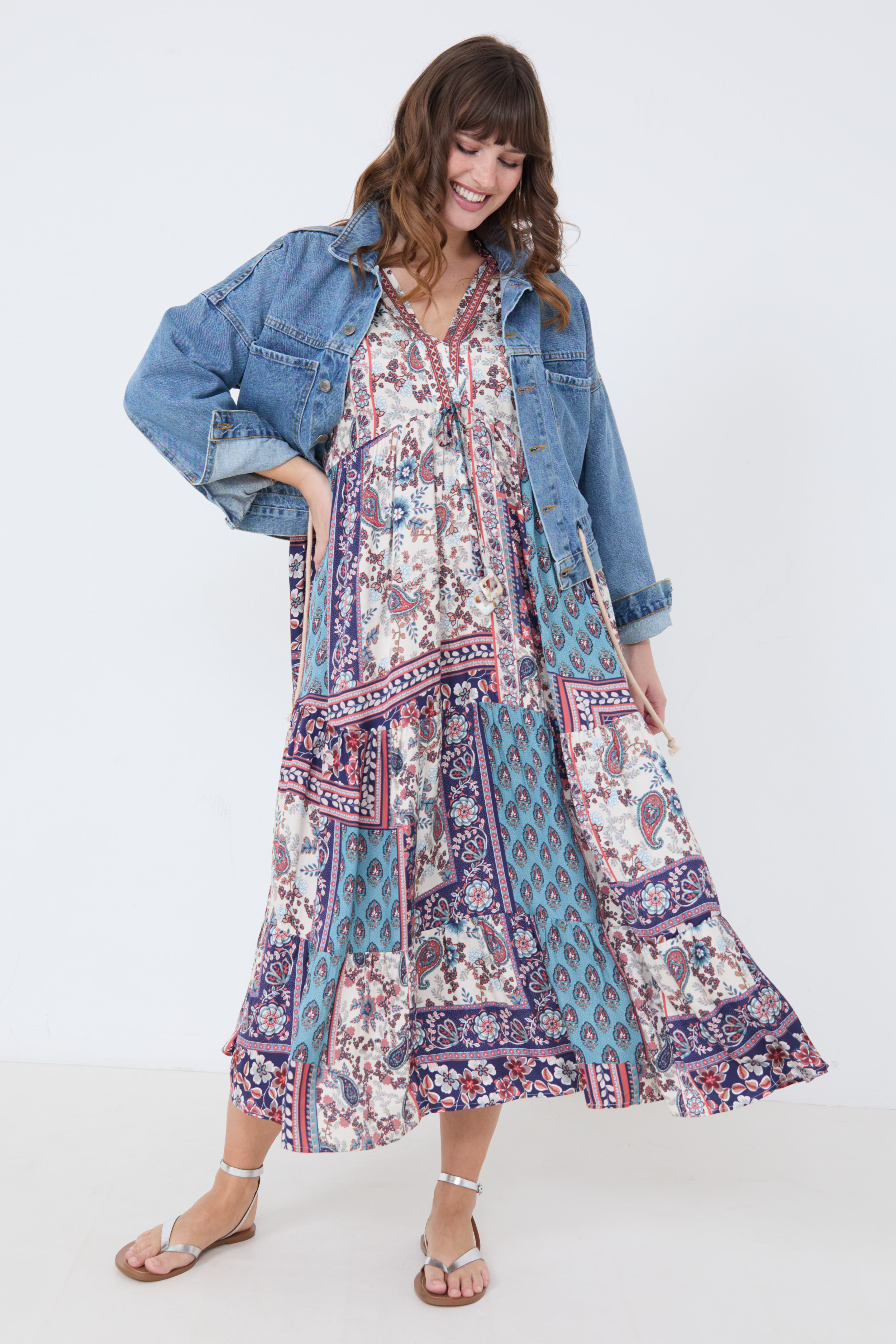 Robe longue style bohème en  viscose fluide ecovéro