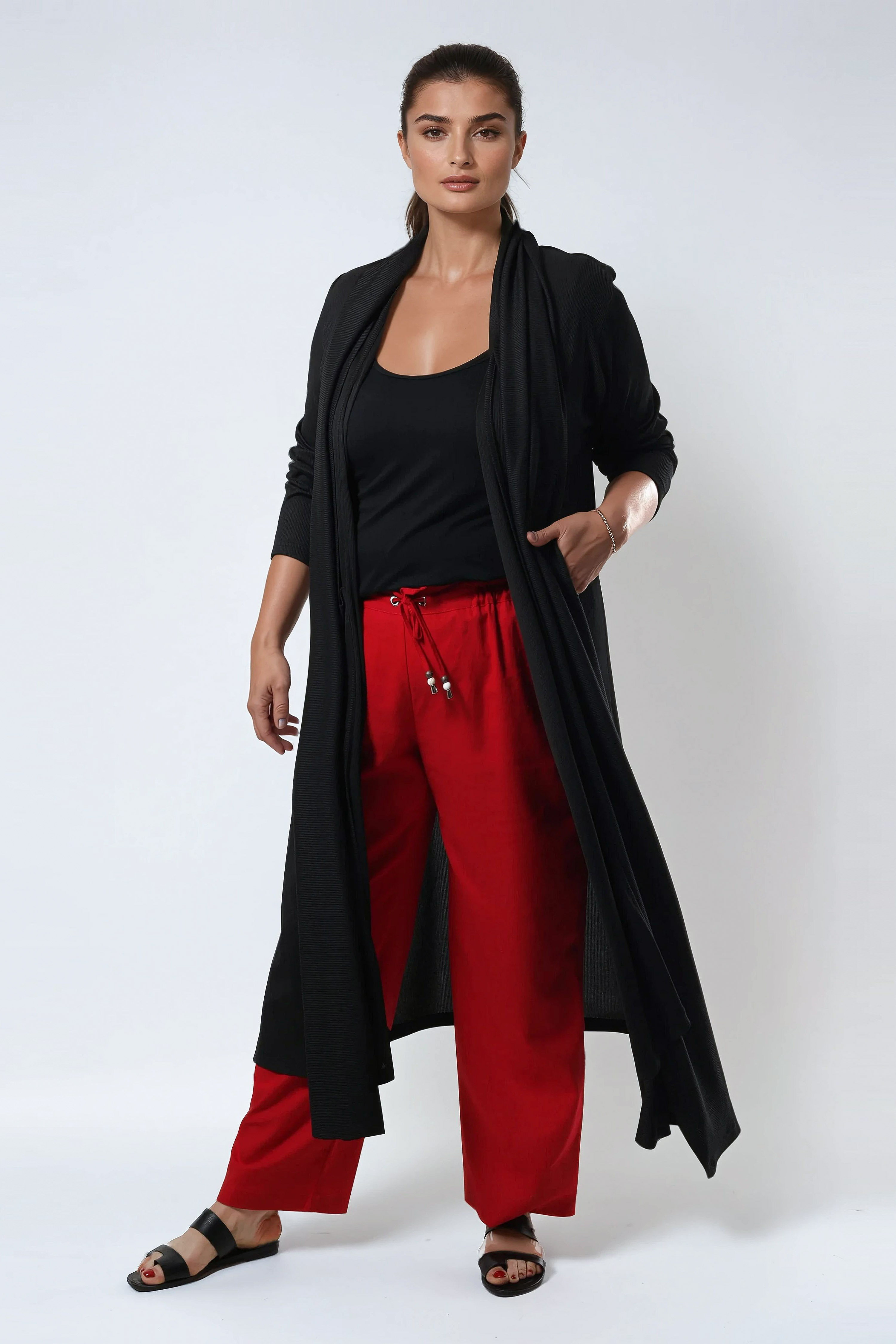 Long gilet en maille cotelé avec écharpe amovible