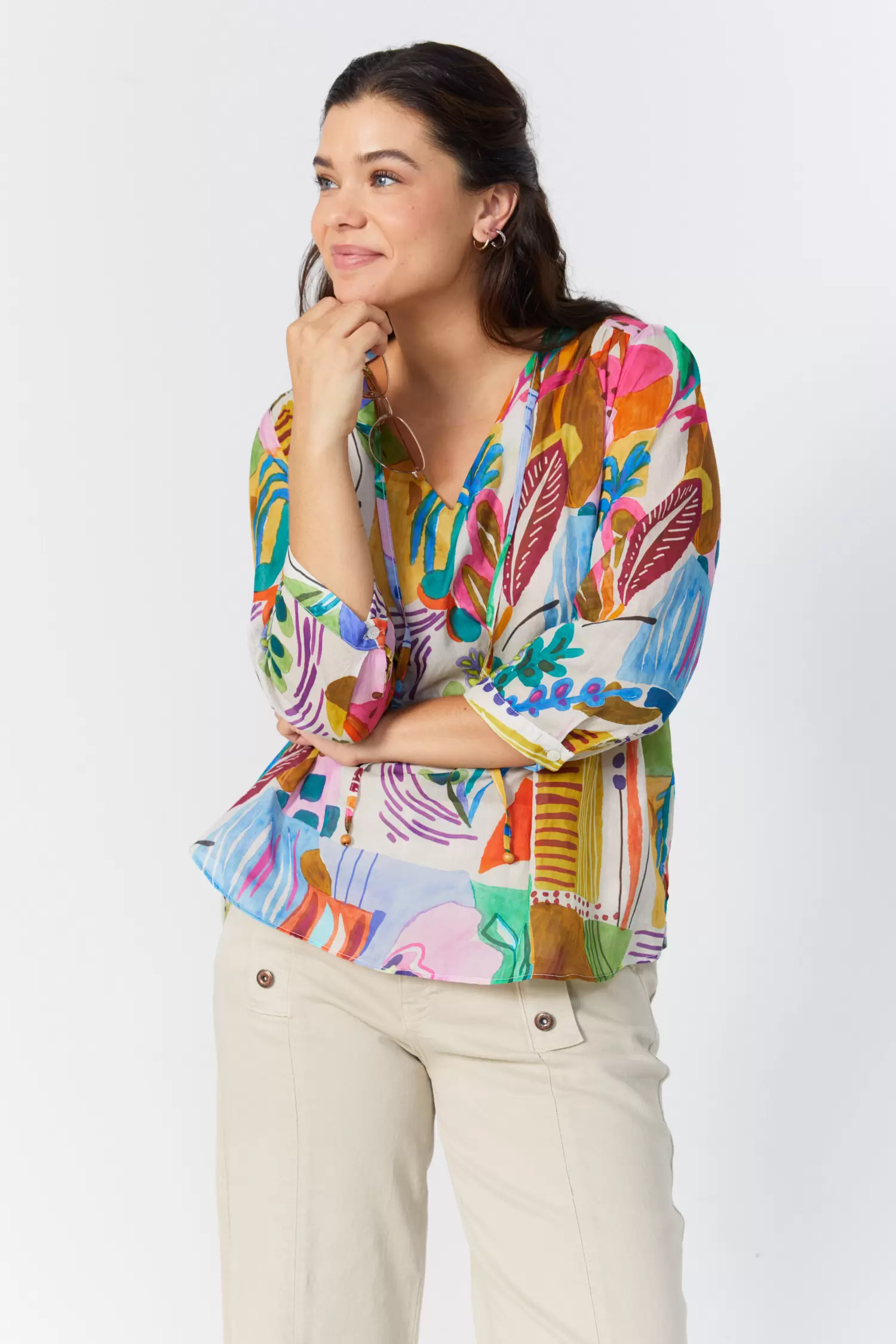 Chemise en voile imprimé femme grande taille kaki fonce