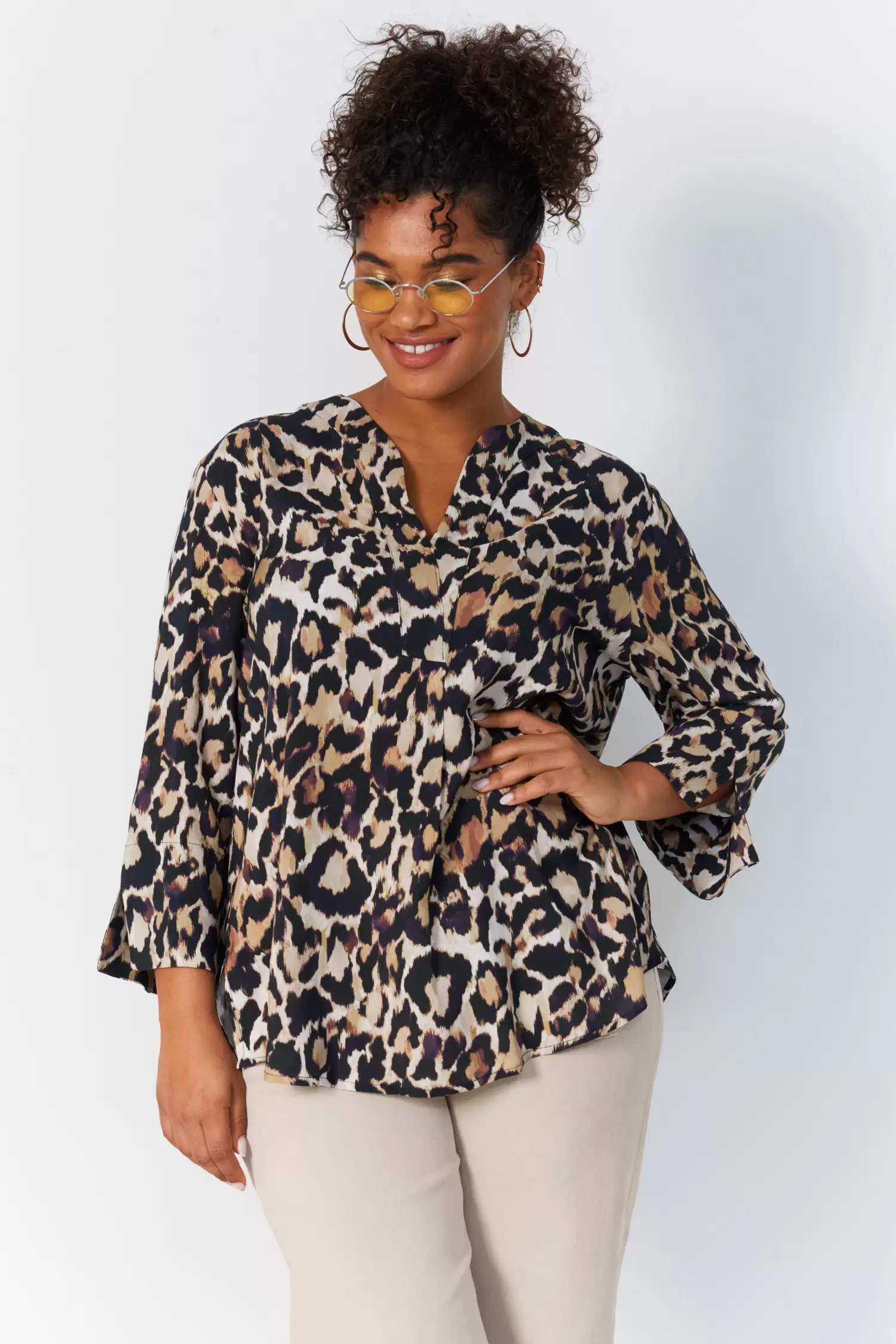 SHEIN Essnce Robe moulante à col carré et manches longues avec patchwork et imprimé léopard pour