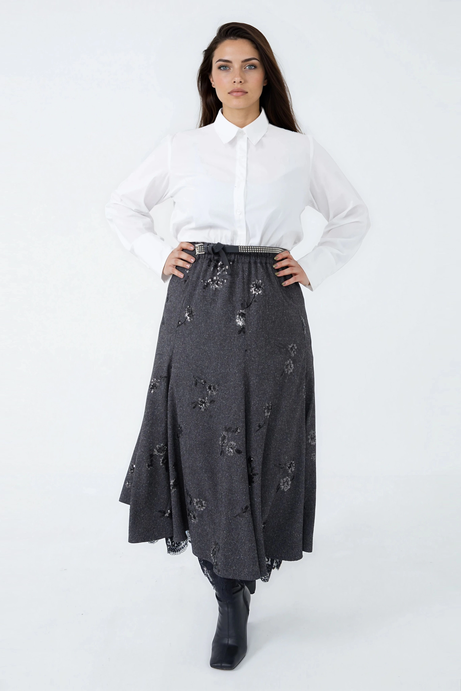 SHEIN Allurite Jupe À Insert En Dentelle Noire | Mode en ligne