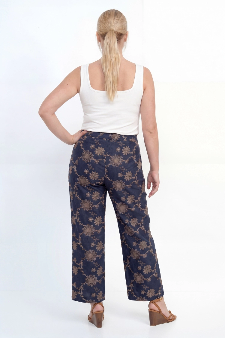 Embroidered cotton denim pants